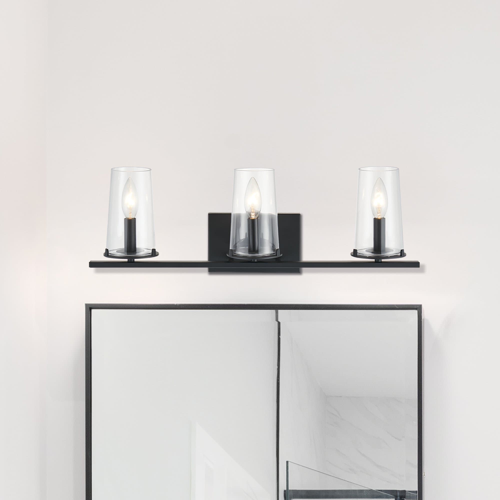 Jared 24 Inch 3 Light Matte Black Vanity Light With Clear Glass Shades