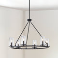 Jared 30 Inch 6 Light Matte Black Chandelier With Clear Glass Shades L 30 X W 30 X H 21.75 X M H 78.5