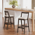 Jasper Indoor Rubberwood Bar Stools With Beige Upholstery And Dark Brown Finish Set Of 2