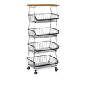 Javlergo 3 Tier 5 Tier Rolling Utility Storage Cart With Mdf Top Wire Shelving Kitchen Cart On Lockable Wheels For Living Room