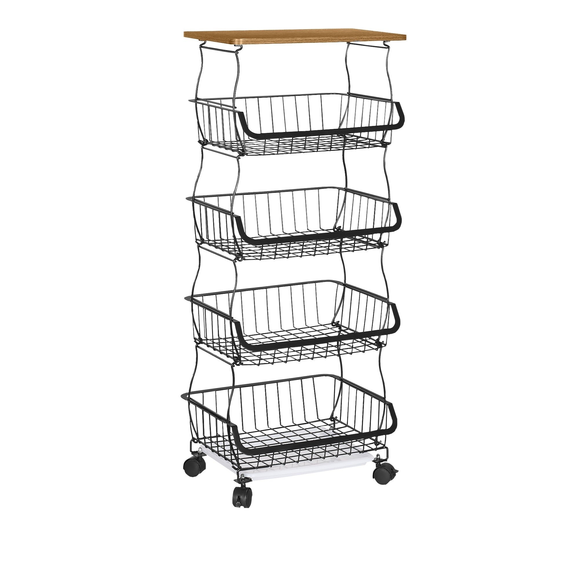Javlergo 3 Tier 5 Tier Rolling Utility Storage Cart With Mdf Top Wire Shelving Kitchen Cart On Lockable Wheels For Living Room