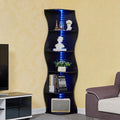 Javlergo 5 Tier Corner Bookshelf With Led Light Strip Seagrass Wave Design Tall Corner Bookcase With Lights For Living Room