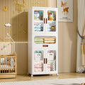 Javlergo 5 Tier Rolling Storage Cabinet White Plastic Wardrobe With Transparent Doors Locking Wheels Drawer For Bedroom Closet