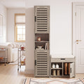 Javlergo 6 Tier Tall Narrow Storage Cabinet With Louvered Magnetic Doors Freestanding High Cube Organizer For Small Spaces
