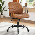 Javlergo Brown Pu Leather Office Chair Adjustable Height 360 Swivel Task Chair With Armrests Ergonomic Computer Chair For Study