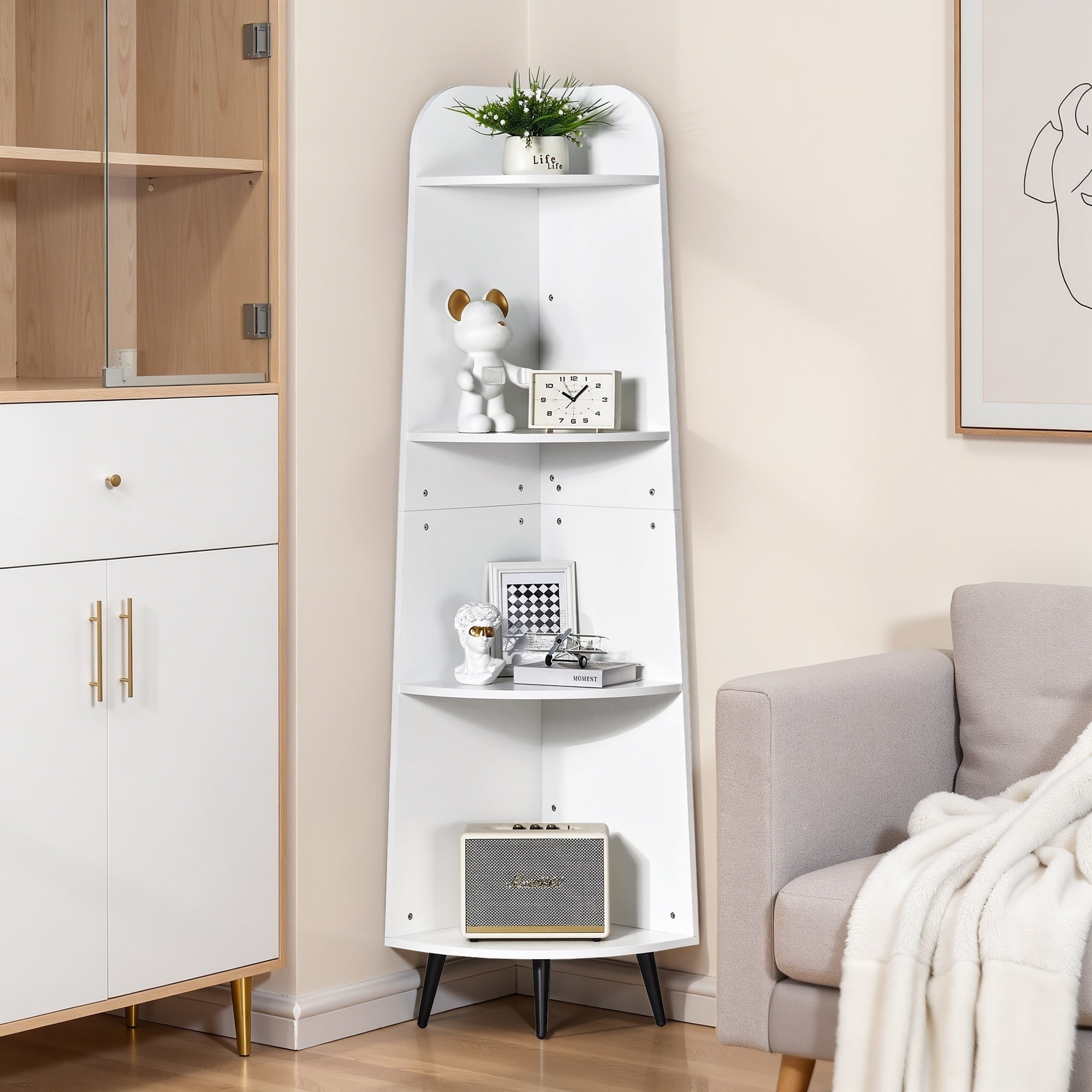 Javlergo Corner Shelf 4 Tier Bookcase Ndustrial Display Shelves Floor Standing Storage Stand For Small Space Living Room