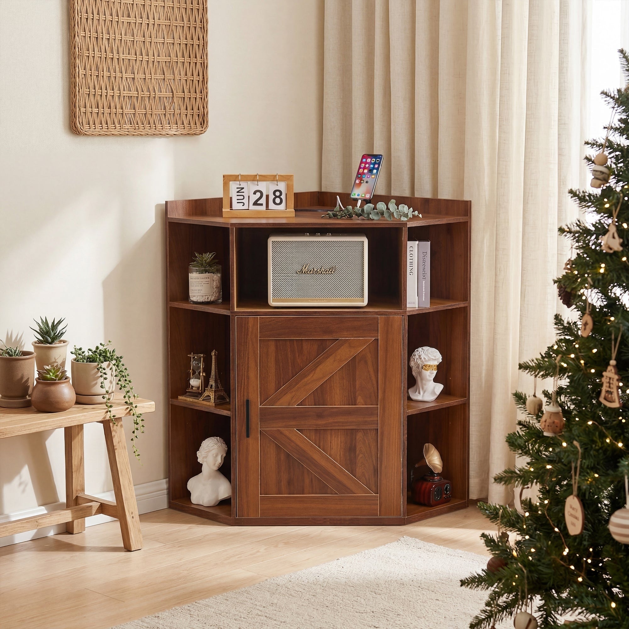 Javlergo Corner Storage Cabinet With Charging Station Space Saving Triangular Corner Bookcase For Living Room Office Bedroom