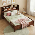 Javlergo Full Size Bed With 2 Tier Storage Headboard Led Pine Wood Platform Bed With Detachable Guardrails No Box Spring Needed