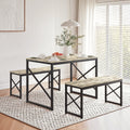 Javlergo Industrial Grey 3 Piece Dining Table Set With 2 Benches X Frame Design Space Saving Kitchen Table Set For 4 People
