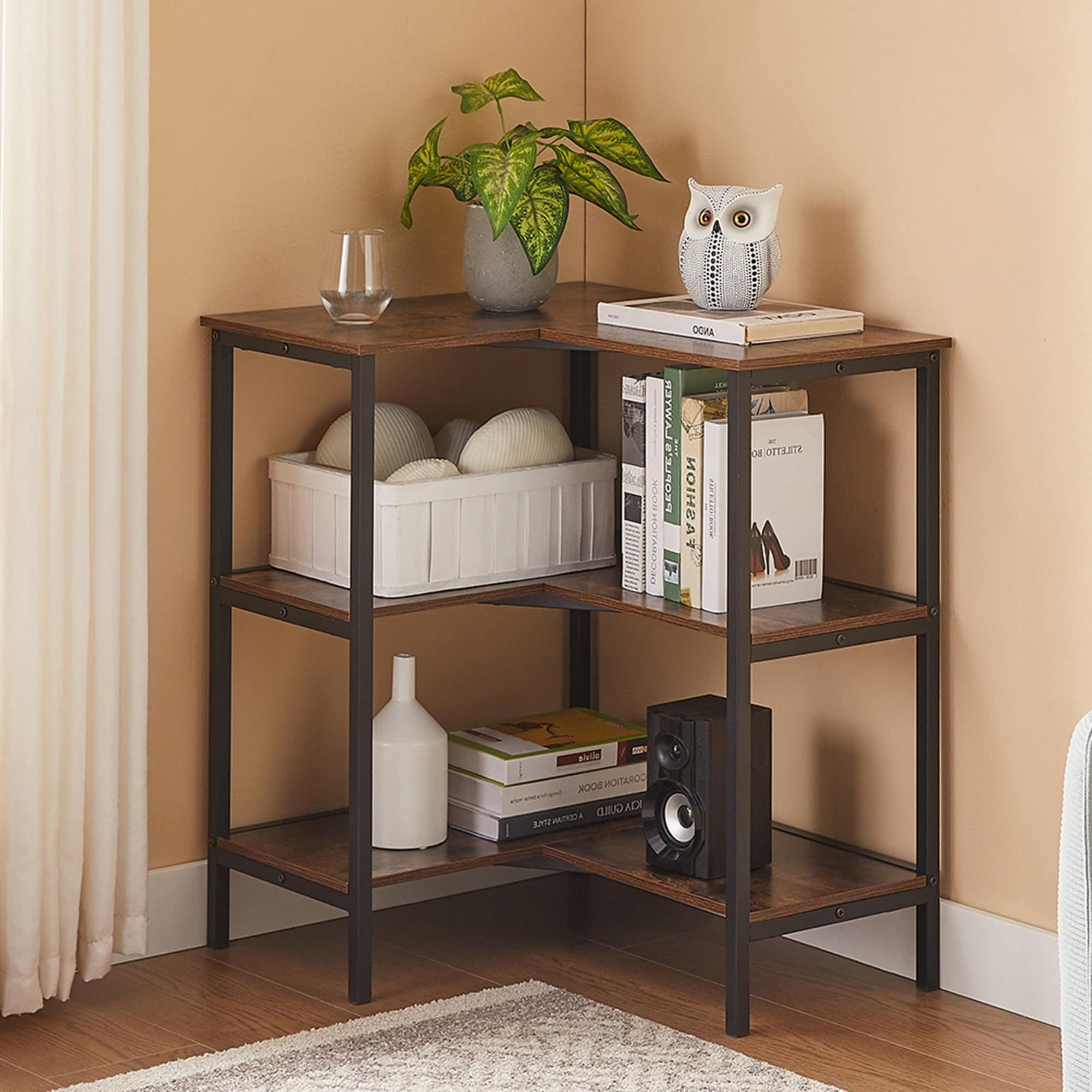 Javlergo L Shaped 3 Tier Corner Storage Cabinet Freestanding Storage Unit With Metal Frame For Small Spaces Living Room