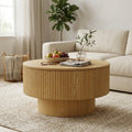 Javlergo Modern Mdf Circular Coffee Table With Concealed Storage Space Round Stripe Design Side Table For Living Room Kitchen