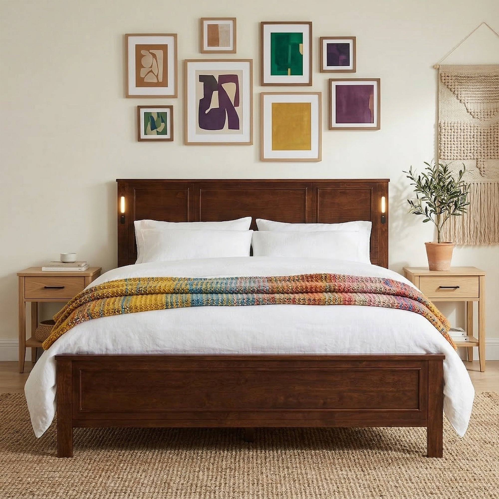 Javlergo Pine Wood Platform Bed With Tall Headboard Usb Charging Station Led Lights No Box Spring Needed 9 Underbed Storage