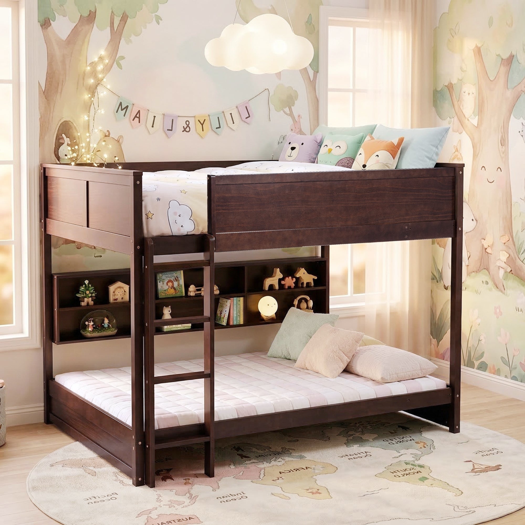 Javlergo Queen Over Queen Bunk Bed With Stairs Safety Guardrails 6 Storage Drawers 2 Ac Outlets And 2 Usb Ports No Box Spring