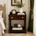 Javlergo Retro Style Nightstand With Drawer And Open Shelf Wood Bedside Table With Turned Legs And Metal Handle For Bedroom