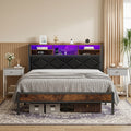 Javlergo Set Of 3 Bookcase Headboard Bed Frame With Led Lights Charging Station Bedroom Set With 2 Fabric Drawer Nightstands