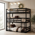 Javlergo Triple Rubber Wood Bunk Bed With Two Ladders Guardrails Detachable Into 3 Twin Beds Twin Over Twin For Kids Teens