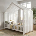 Javlergo Twin Size Montessori Bed With Canopy And Railings House Bed Frame For Kids Secure Platform Bed With Slats