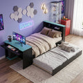 Javlergo Twin Size Platform Bed With Gaming Desk And Led Lights Storage Headboard Pull Out Trundle Space Saving Solution