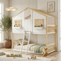 Javlergo Twin Over Twin House Bunk Bed With Roof Window Low Height Bunk Bed With Ladder And Full Length Guardrails