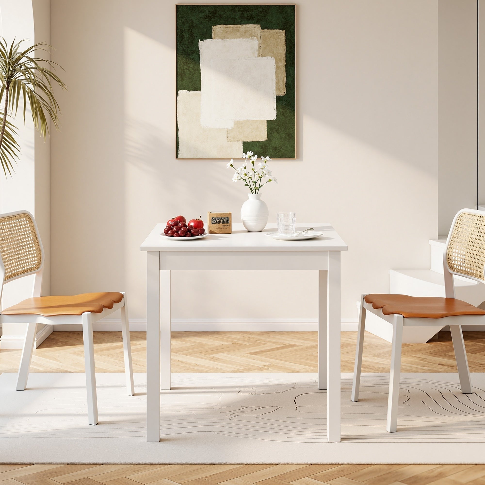 Javlergo White Square Dining Table For 2 Compact Mdf Kitchen Table Small Breakfast Table For Apartment Or Home Office
