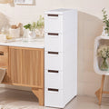 Javlergo White Stripe Narrow Storage Cabinet 3 4 5 Layer Rolling Bathroom Organizer With Drawers Wheels For Bathroom Living Room