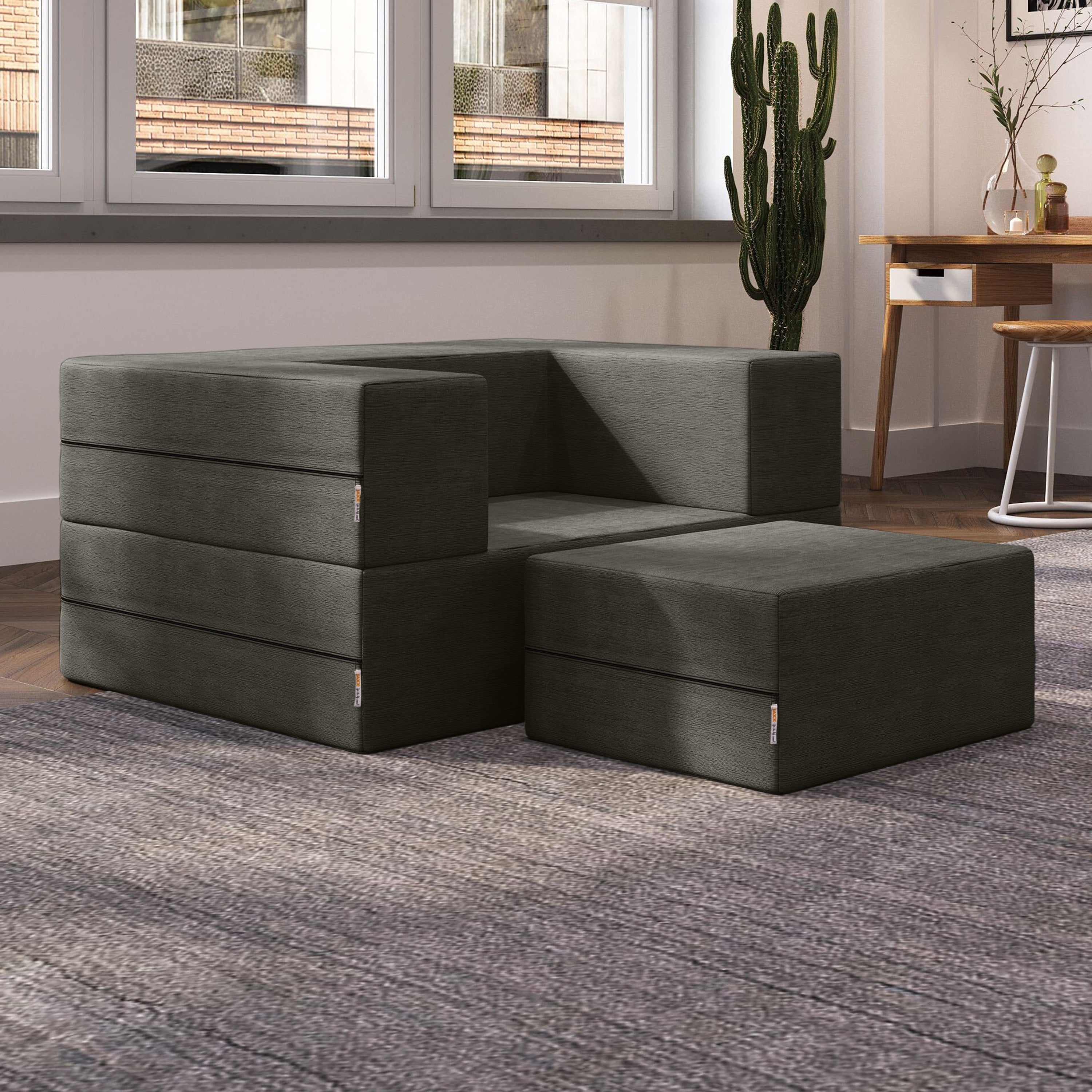 Jaxx Zipline Convertible Sleeper Chair And Ottoman Twin Size Bed