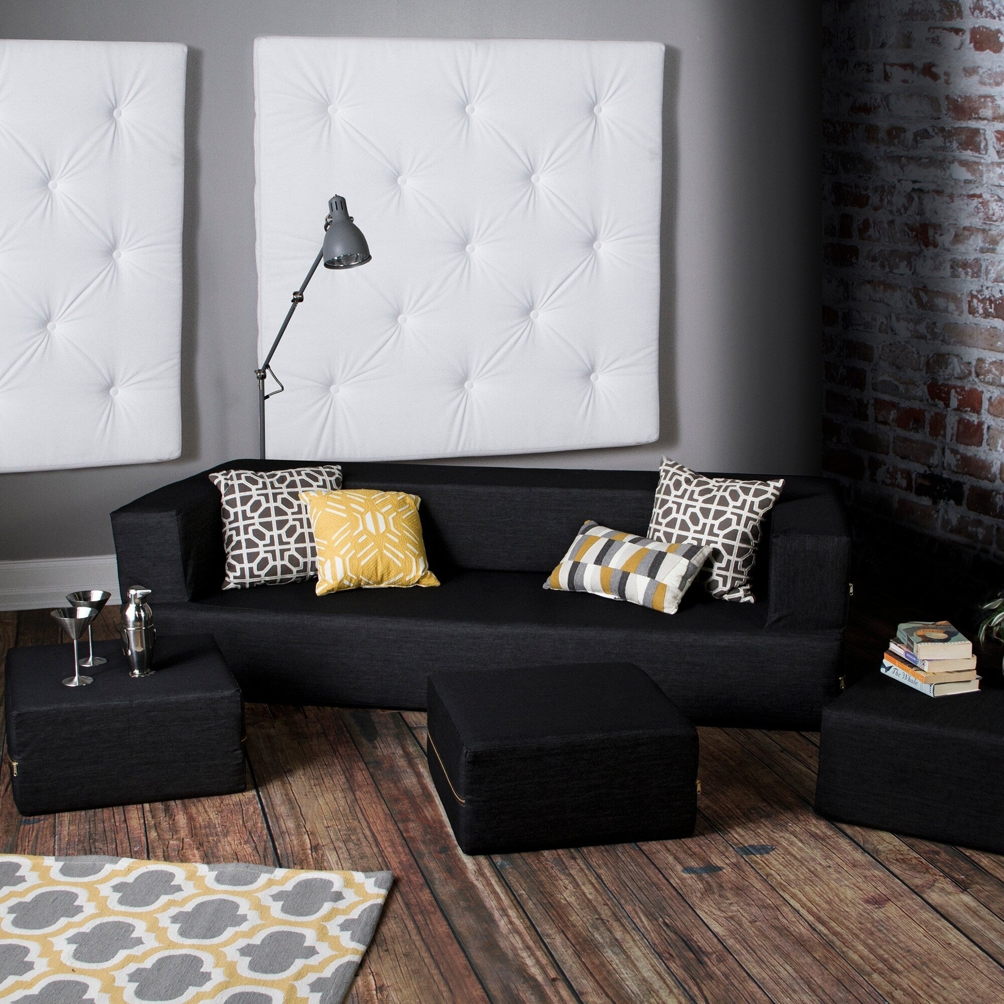 Jaxx Zipline Denim Convertible Sleeper Sofa And Ottomans