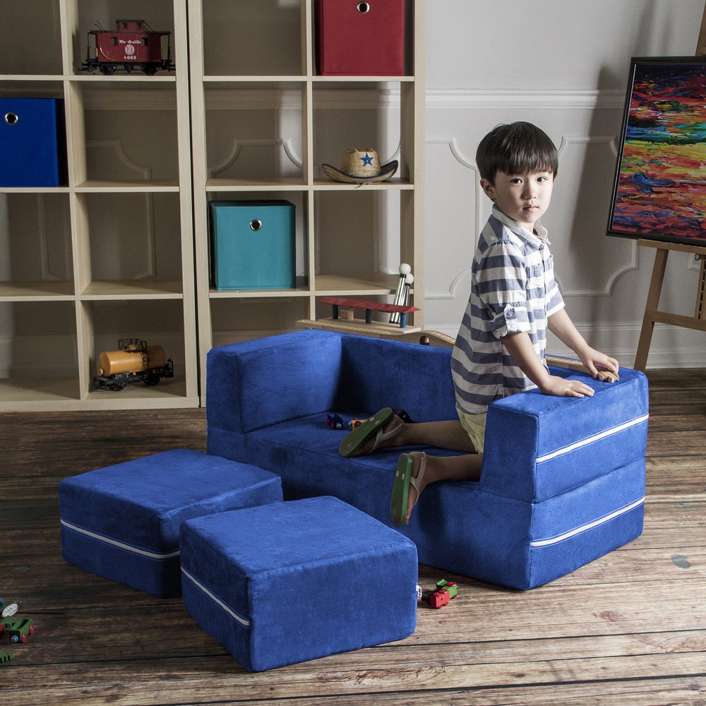 Jaxx Zipline Modular Kids Loveseat With Ottomans