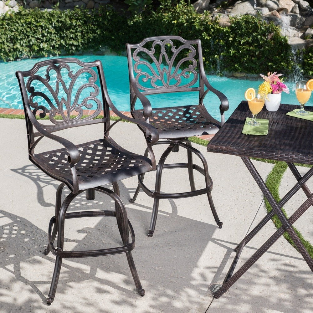 Jayden Outdoor Cast Aluminum Swivel Barstool Set Of 2 By Christopher Knight Home