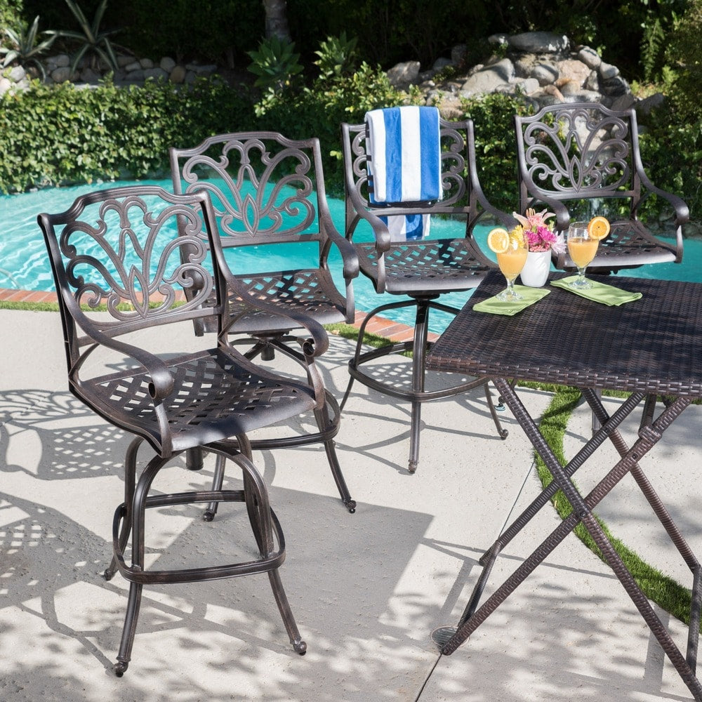 Jayden Outdoor Cast Aluminum Swivel Barstool Set Of 4 By Christopher Knight Home
