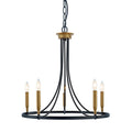 Jaye Matte Black Antique Brass 5 Light Metal Wagon Wheel Chandelier