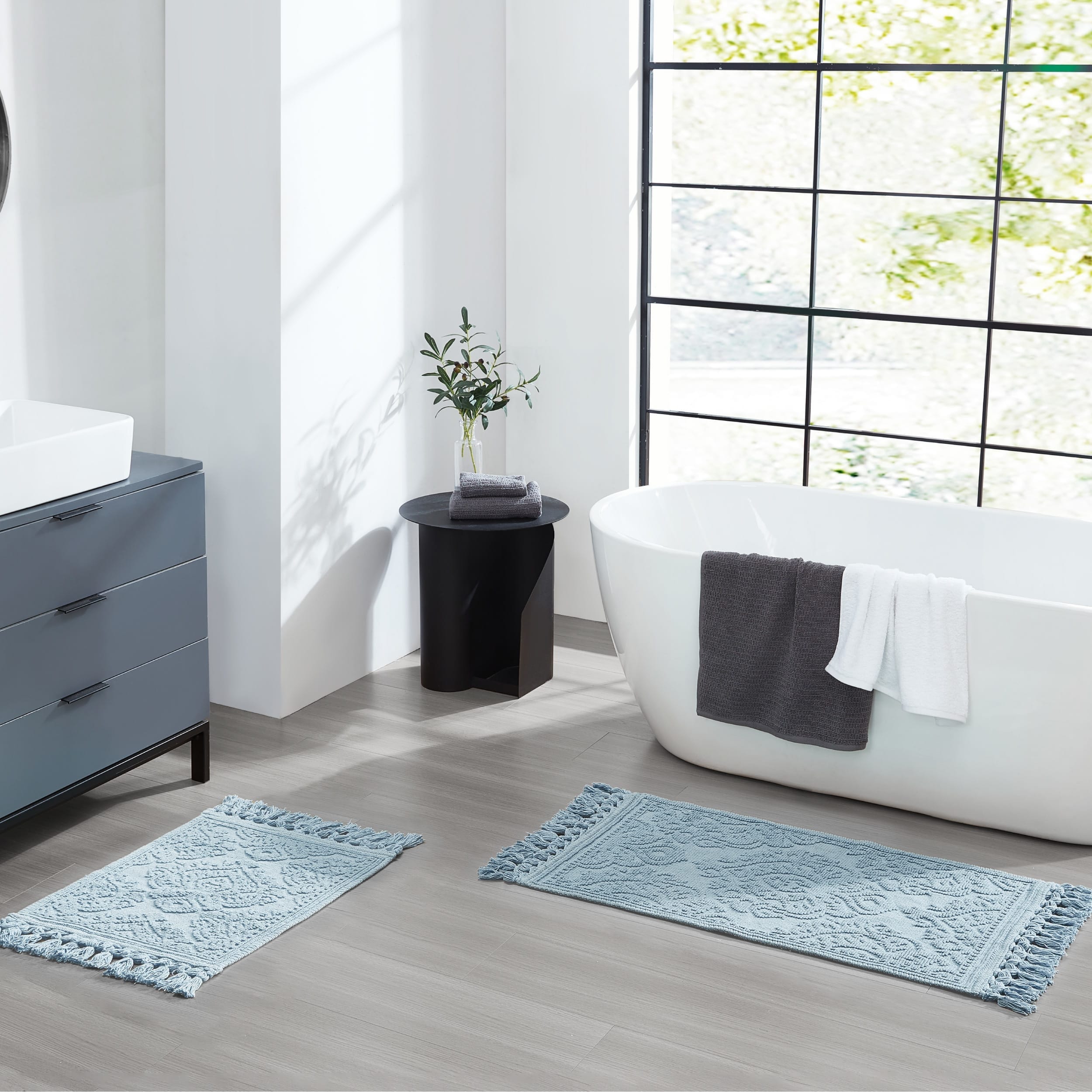 Jean Pierre Ricardo Cotton Fringe 2 Piece Bath Rug Set