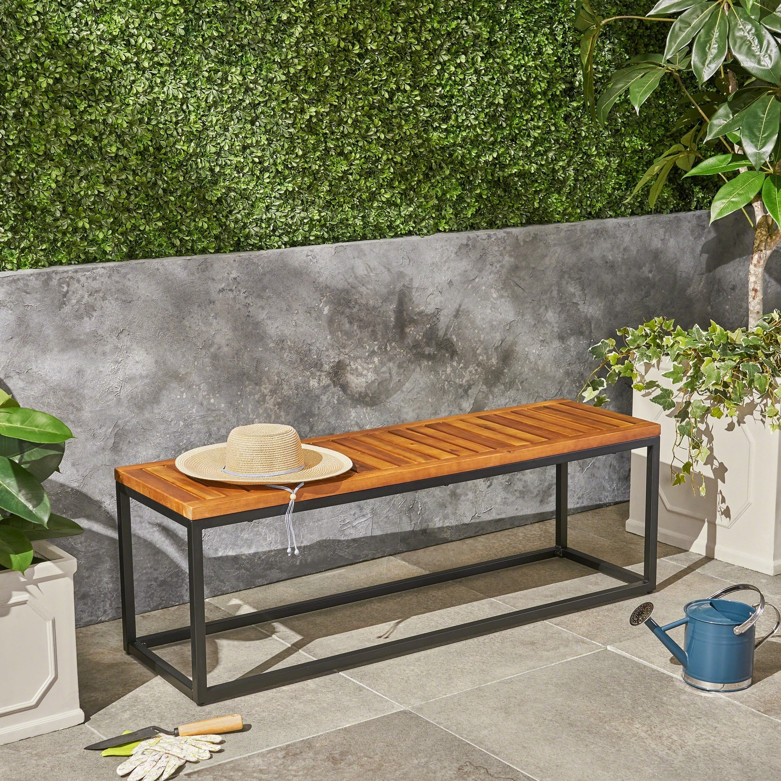 Jeco Outdoor Industrial Acacia Wood And Iron Bench By Christopher Knight Home