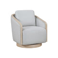 Jely Swivel Accent Armchair Oak Brown Wood Trim And Base Gray Polyester
