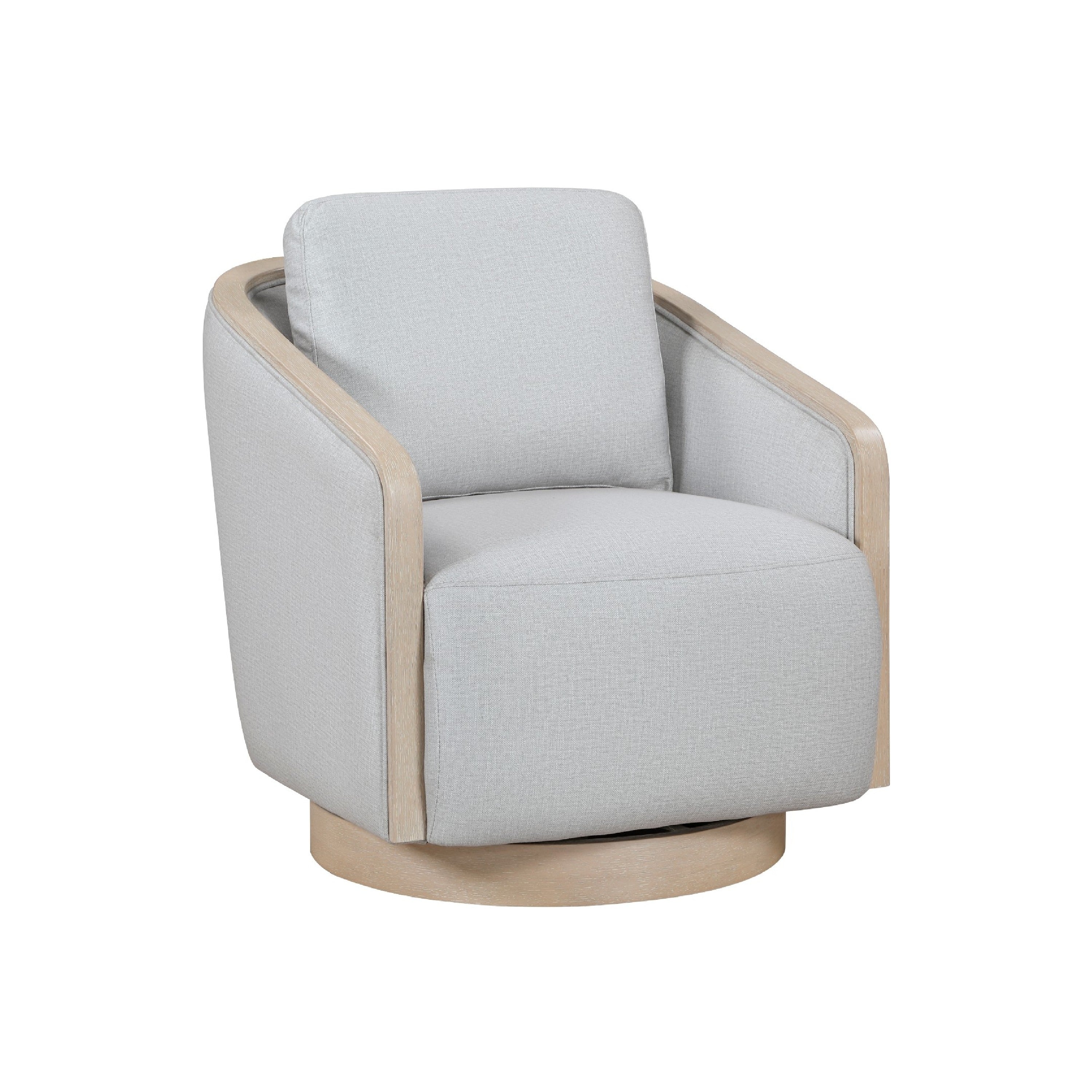 Jely Swivel Accent Armchair Oak Brown Wood Trim And Base Gray Polyester