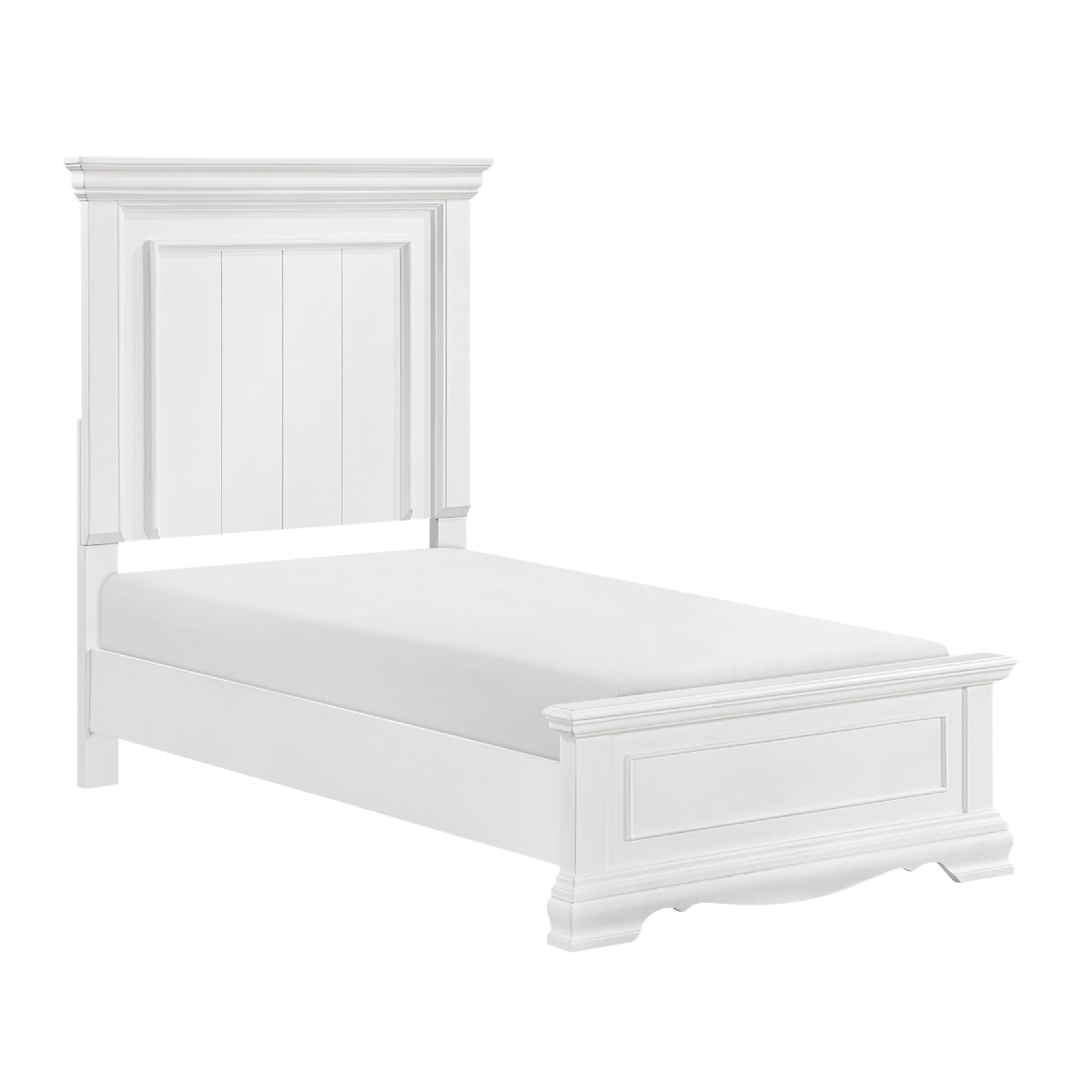 Jena Twin Size Bed Paneled Frame Moldings Modern Farmhouse White