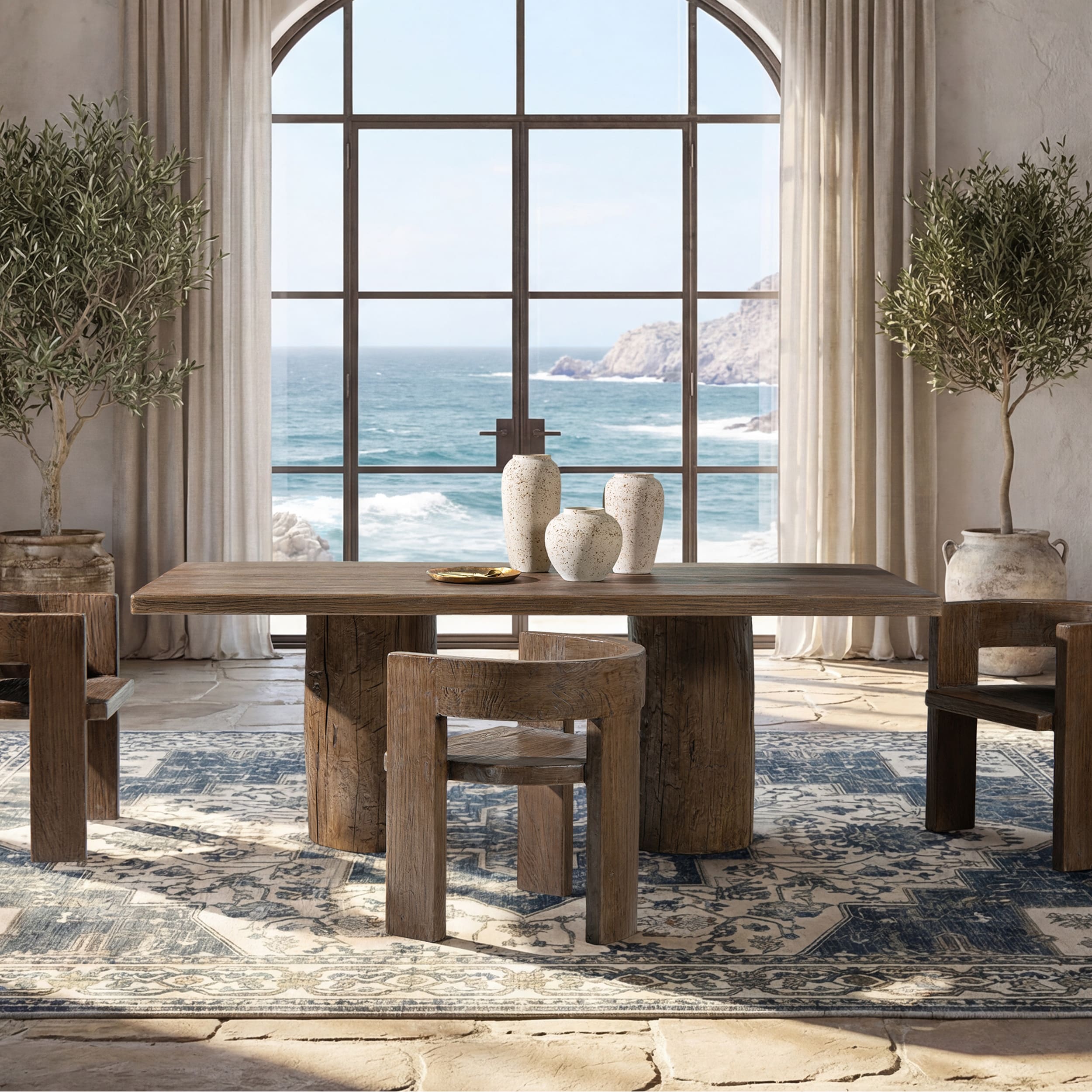 Jennifer Taylor Home Arbor 84 Solid Reclaimed Elm Double Pedestal 8 Person Dining Table