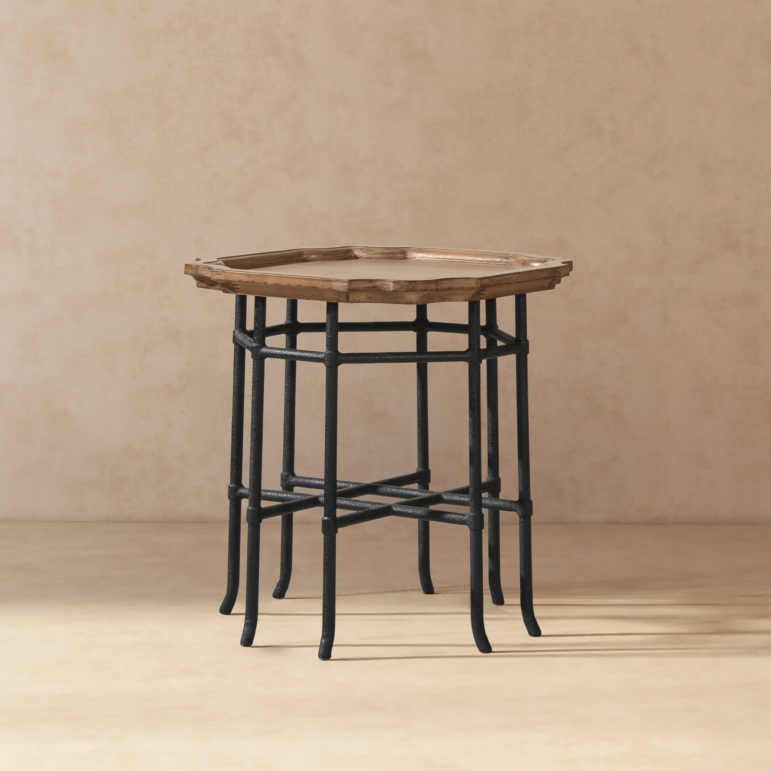 Jennifer Taylor Home Foundry 24 Square Reclaimed Wood Iron Side Table Antique Natural Brown Reclaimed Pine Wood