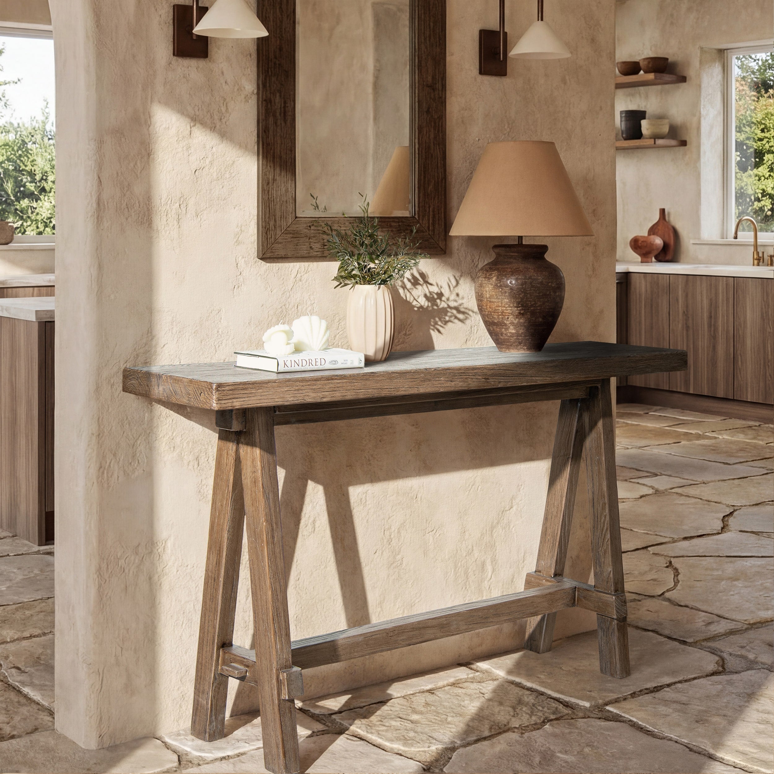 Jennifer Taylor Home Hawthorne 60 Solid Reclaimed Elm Trestle Console Table