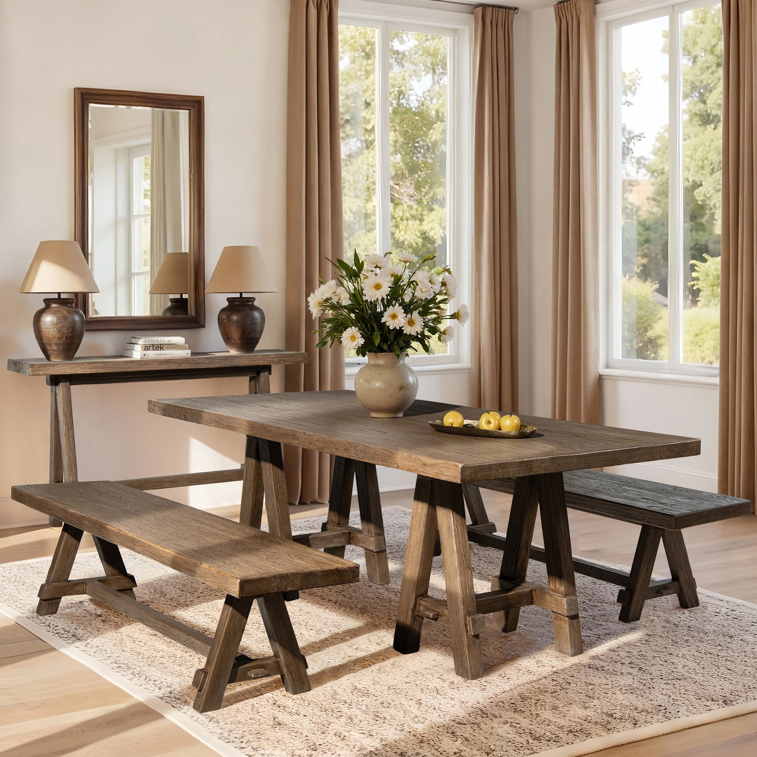 Jennifer Taylor Home Hawthorne 84 Solid Reclaimed Elm Trestle 8 Person Dining Table