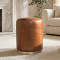 Jennifer Taylor Home Nico 16 Round Leather Ottoman Stool Camel Brown Leather