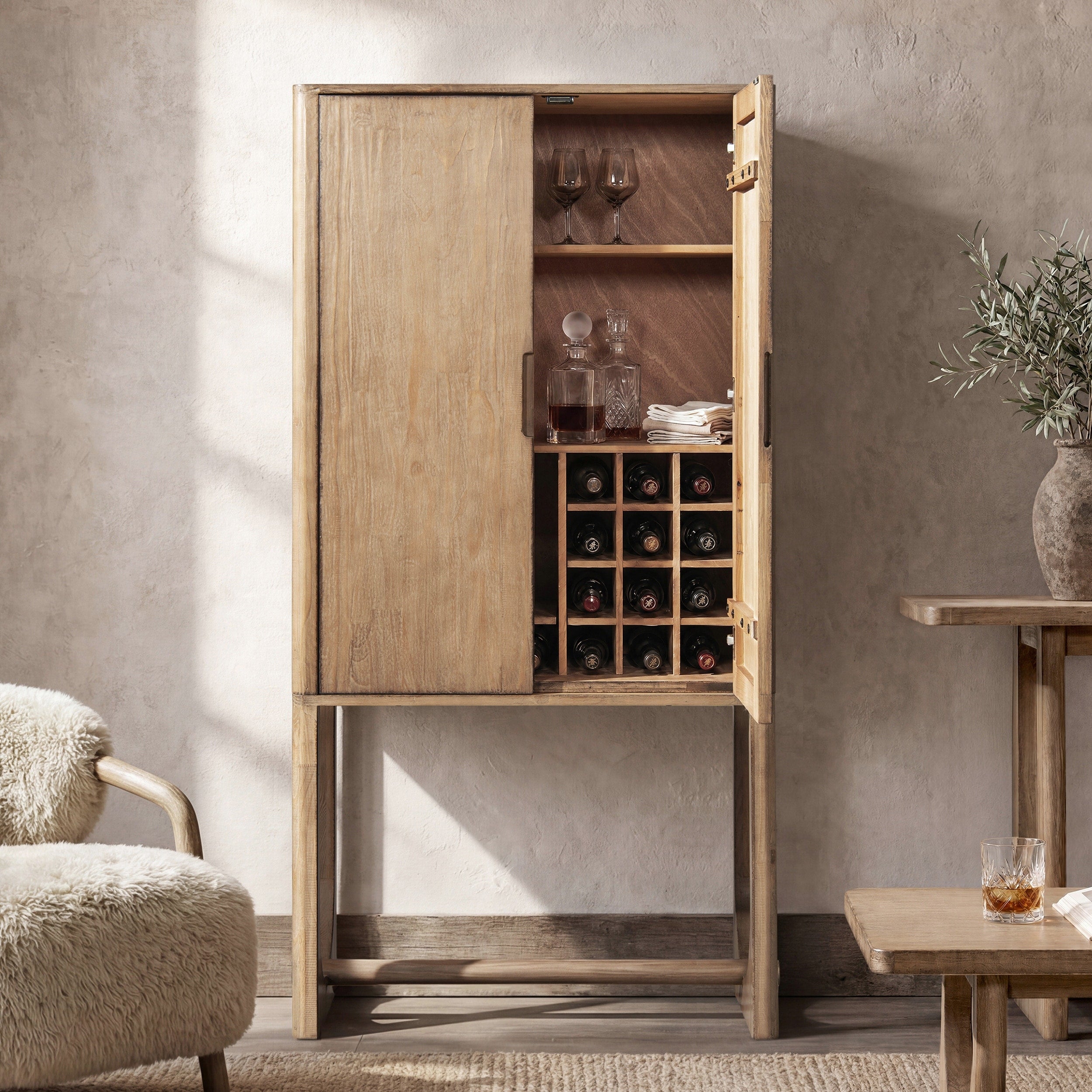 Jennifer Taylor Home Nolan 73 Reclaimed Wood Bar Cabinet With Wine Storage Antique Natural Brown Reclaimed Pine Wood