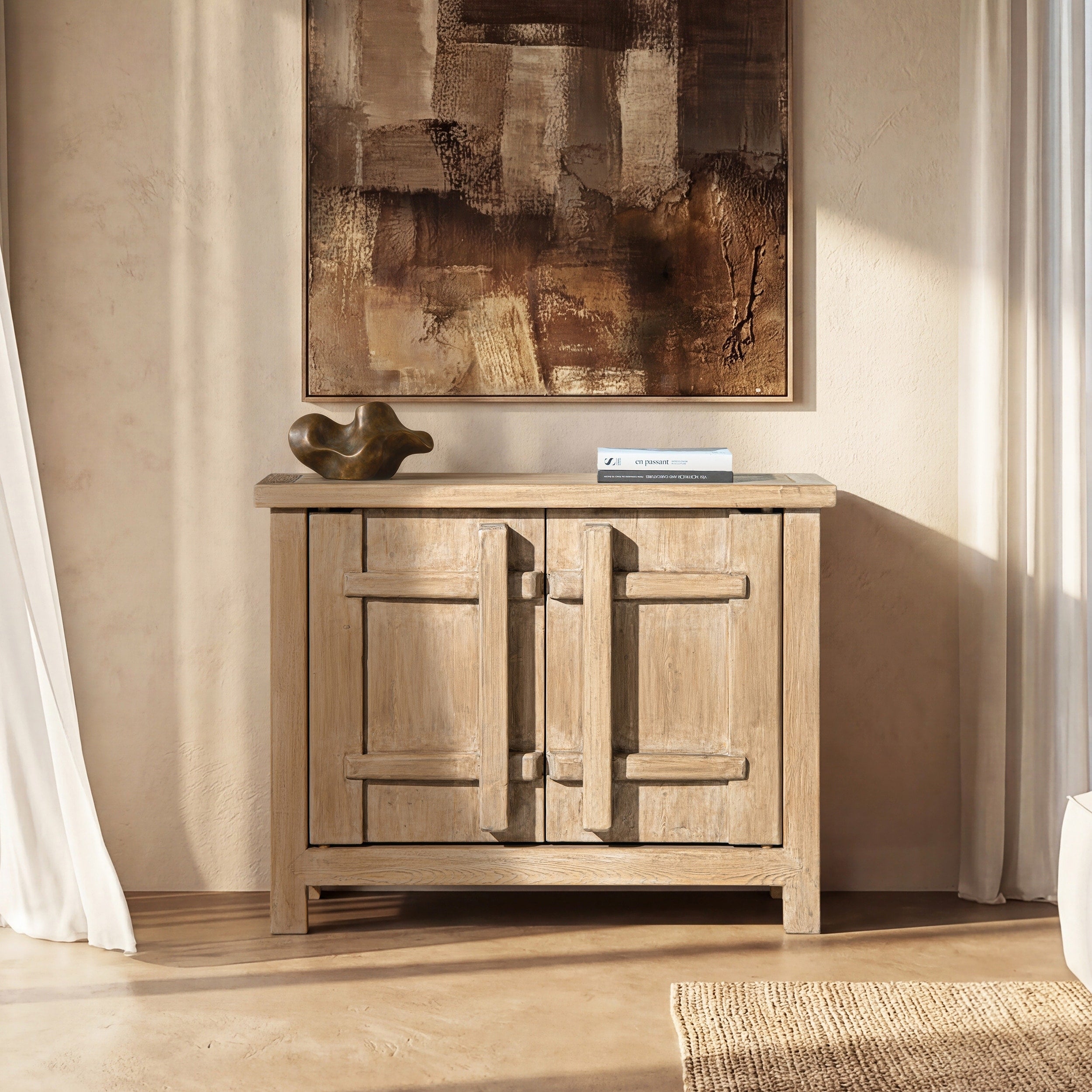 Jennifer Taylor Home Rowan 48 Solid Reclaimed Elm 2 Door Crossbar Accent Storage Cabinet