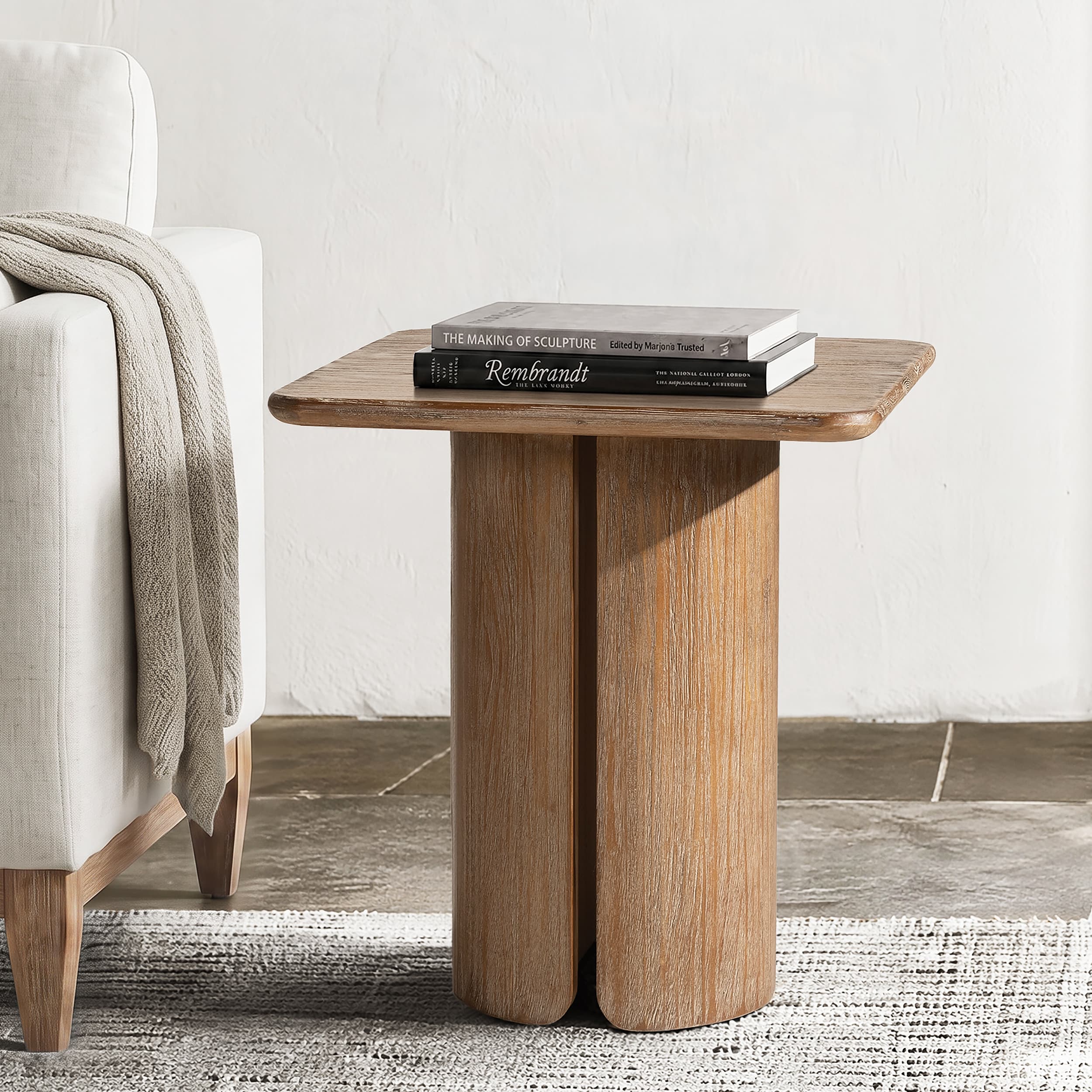 Jennifer Taylor Home Sonoma 22 Square Pedestal Side Table Rustic Greige Brown Reclaimed Pine Wood