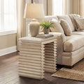 Jennifer Taylor Home Veda 20 Reclaimed Wood Stacked Geometric Waterfall Side Table Whitewashed Natural Reclaimed Pine Wood