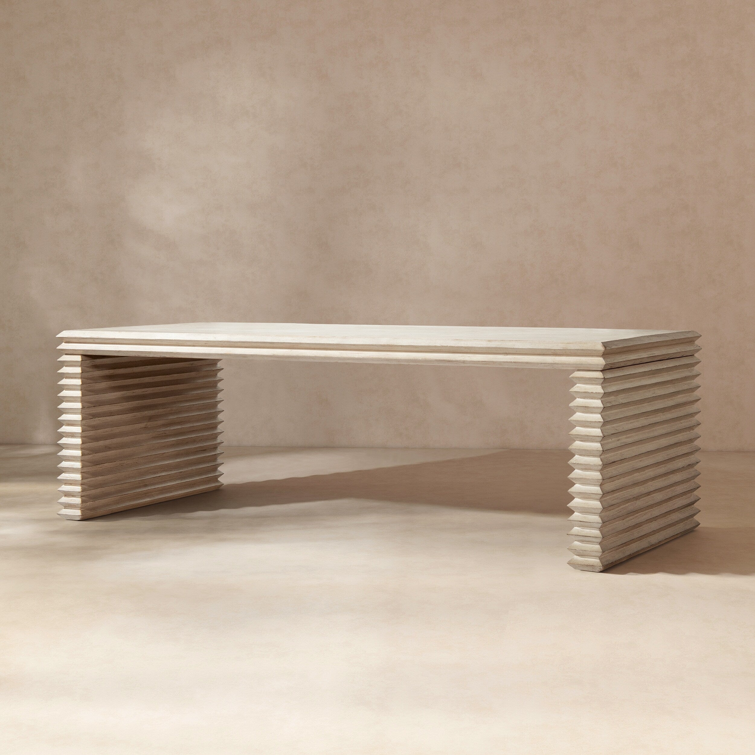Jennifer Taylor Home Veda 94 Reclaimed Wood Stacked Geometric Waterfall Dining Table Whitewashed Natural