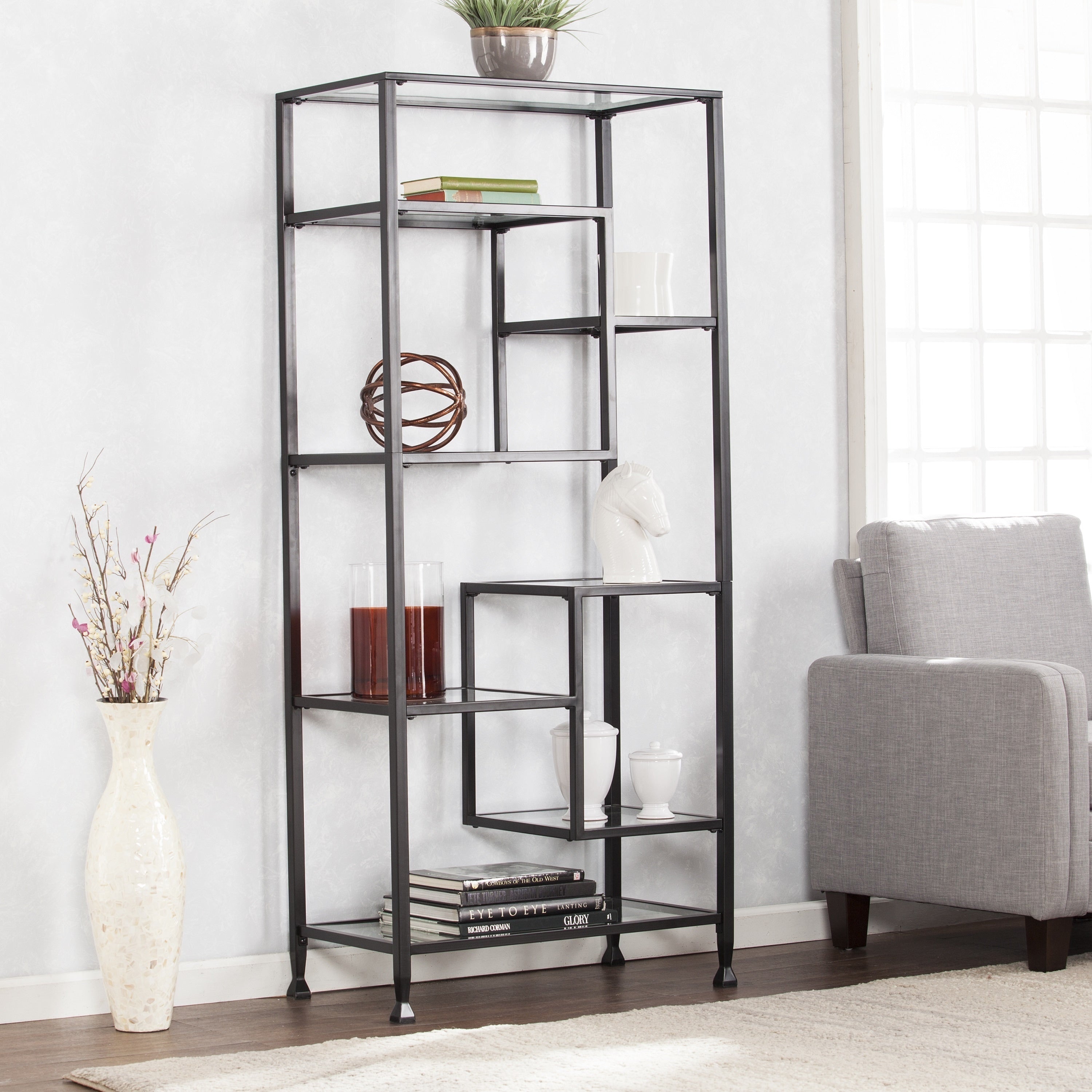 Harper Blvd Jensen Metal Glass Asymmetrical Etagere Bookcase Black