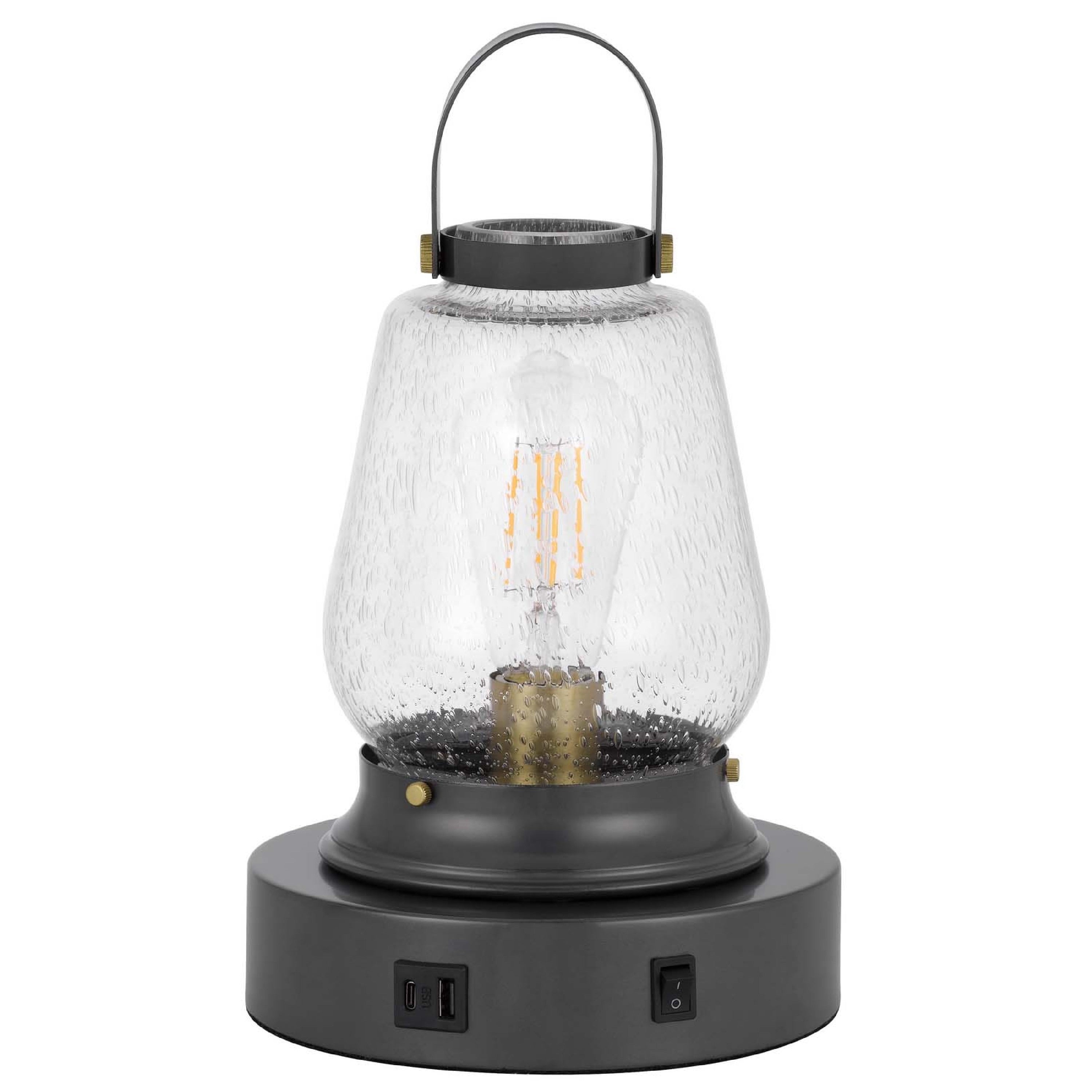 Jerry Lantern Table Lamp Bubble Glass Shade Usb Ports Dark Bronze