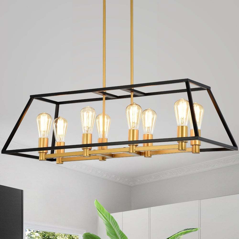 Jerry Matte Black Gold 8 Light Linear Kitchen Island Chandelier