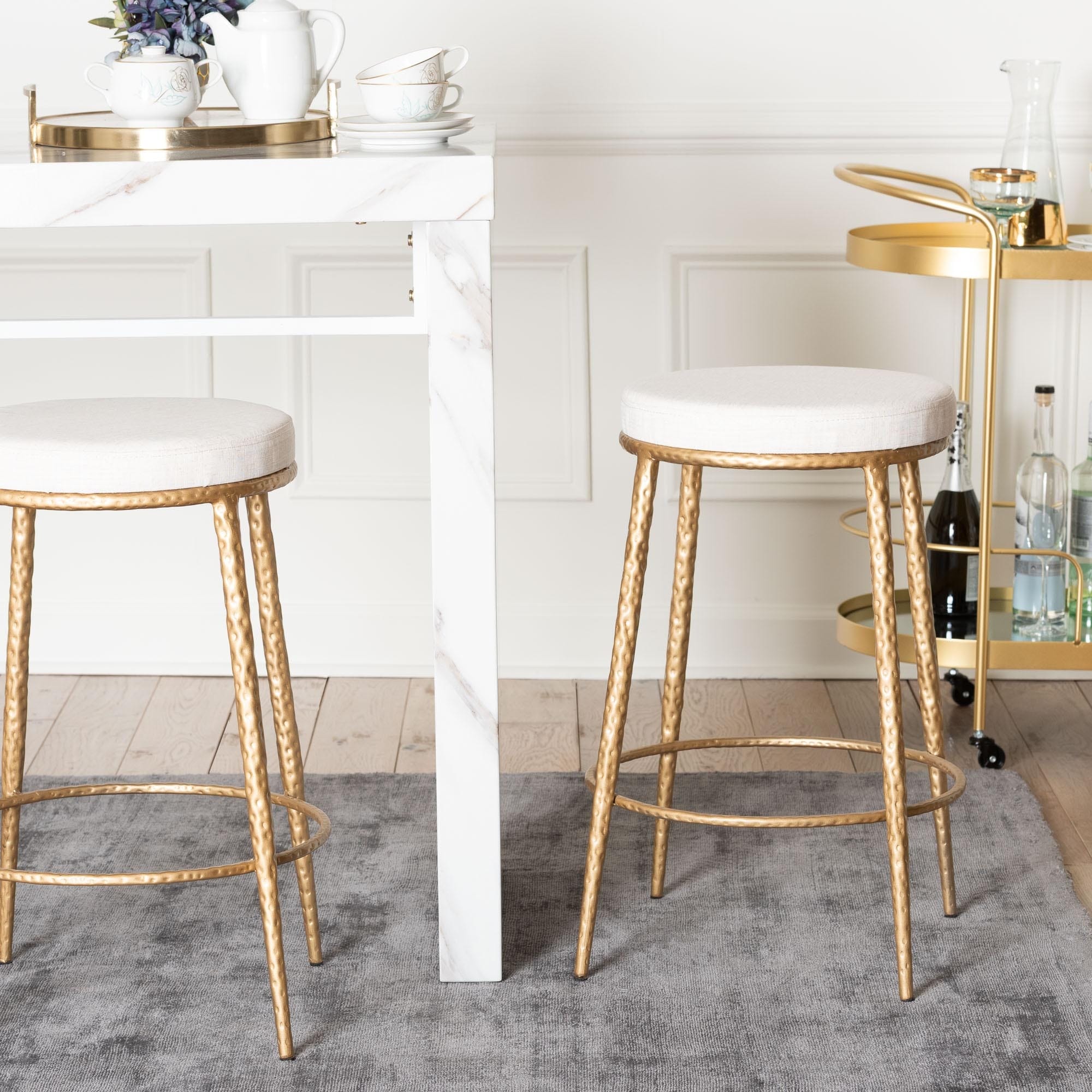 Jessa Counter Stool Modern Rustic Backless Stool With Hand Forged Metal Frame And Integrated Footrest